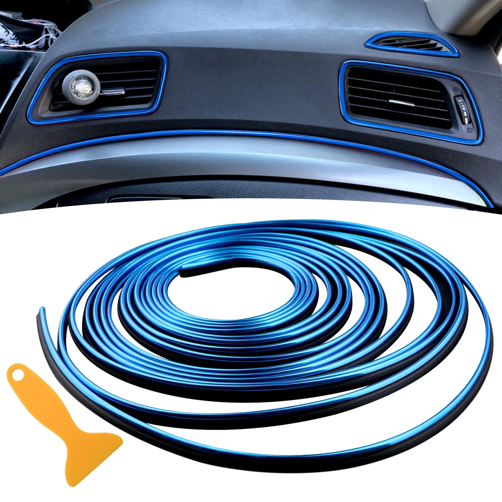 Car Interior Trim Strips - 32.8ft /10M Universal Car Gap Fillers Automobile Molding Line Decorative Accessories DIY Flexible Strip Garnish Accessory Including Installing Tool (2PCS 16.4ft Blue)
