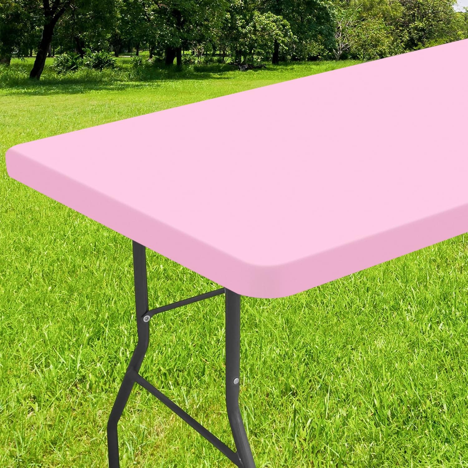 Smiry Rectangle Tablecloth, Elastic Fitted Flannel Backed Vinyl Tablecloths for 4ft Folding Tables, Waterproof Wipeable Table Covers for Valentine's Day, Outdoor, Picnic and Camping (Pink, 24"x48")