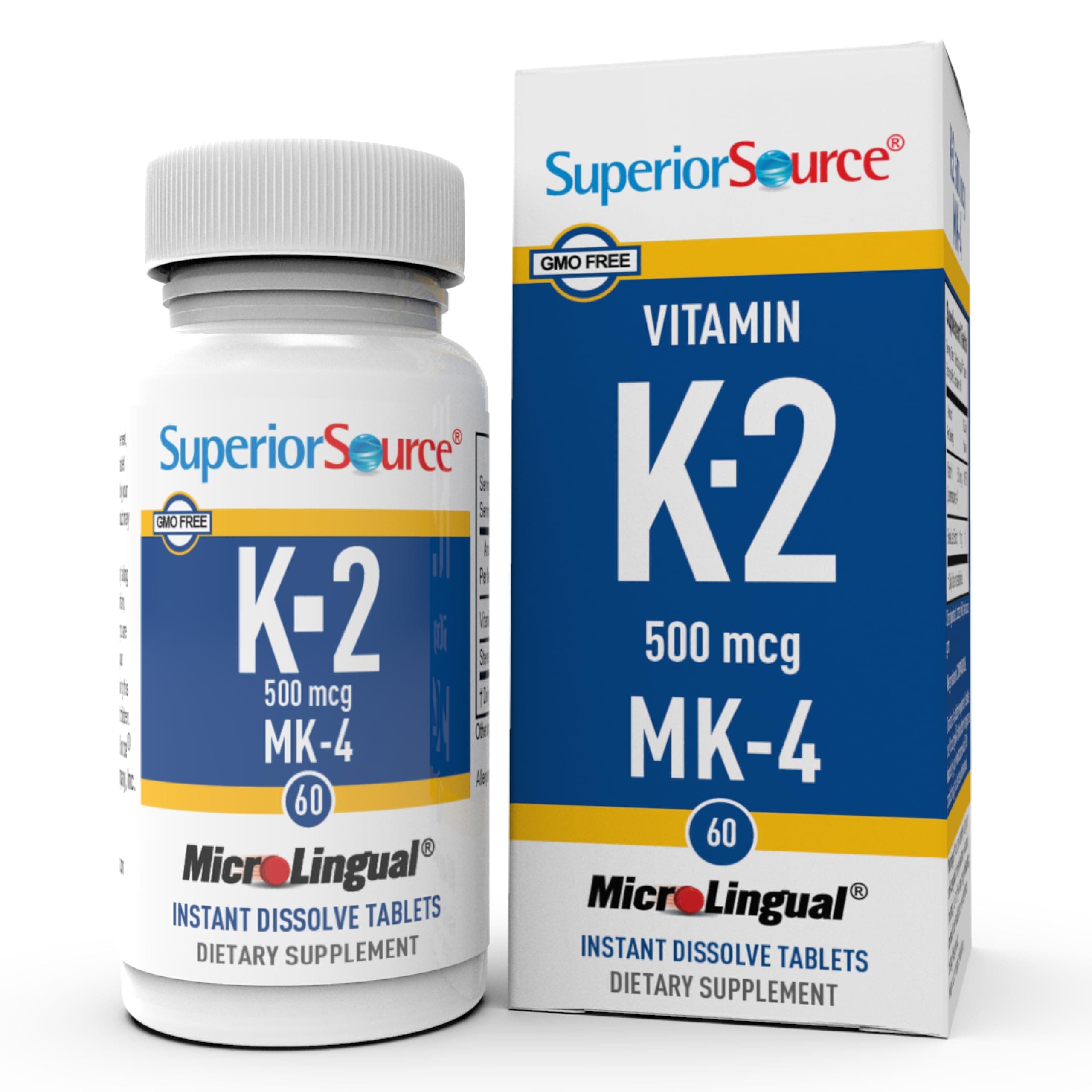Vitamin K2 500 mcg MK-4 - Bone Strength & Health Support Supplement - Vitamin K Supplement Aids Soft Tissue Health & Calcium Absorption - 60 Sublingual Dissolving Tablets