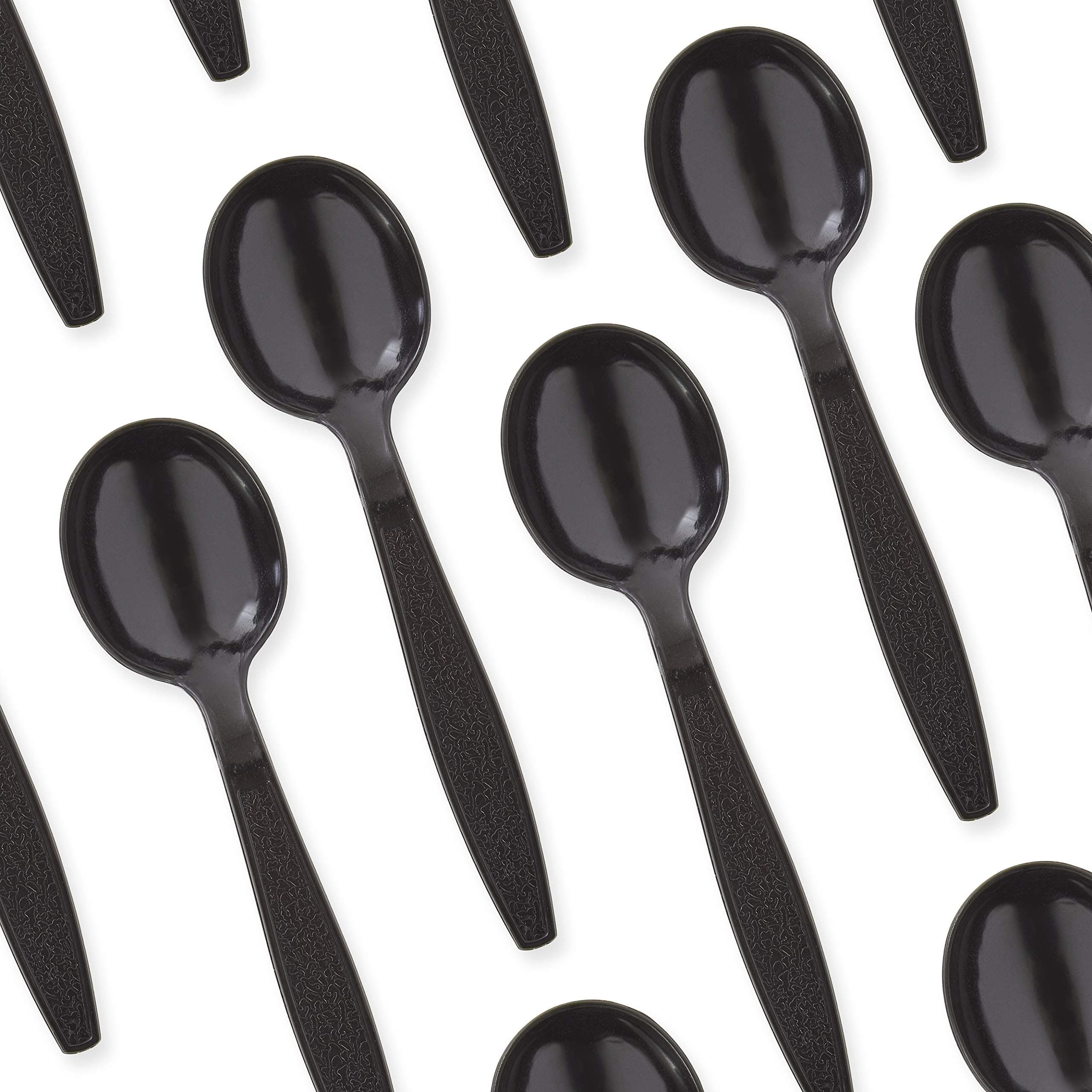 Extra Sturdy, Pro-Grade Plastic Soup Spoons 50 CT. Black, Heavy Duty Recyclable Utensils for Soups, Stews, Chili and Gumbo. Heavyweight Round Spoon is Perfect for Restaurants, Diners and Catering