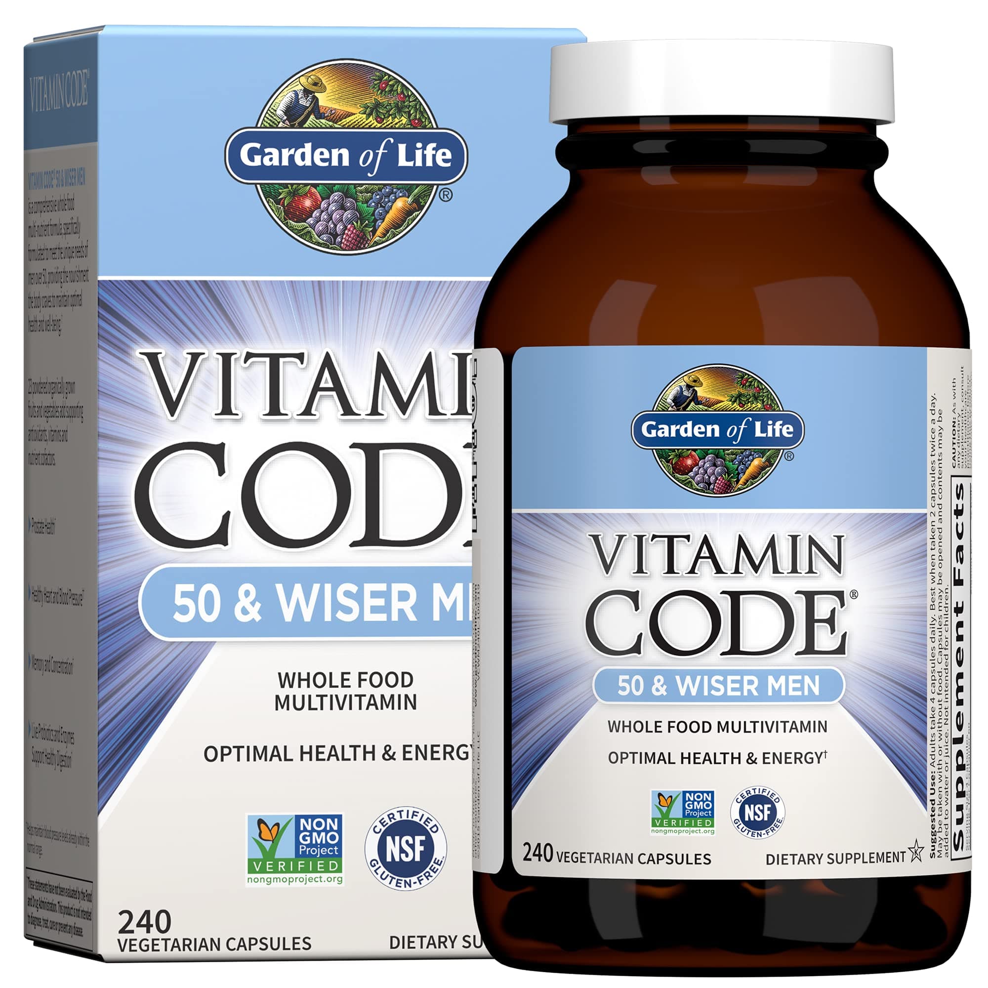 - Multivitamin for Men - Vitamin Code 50 & Wiser Men's Raw Whole Food Vitamin Supplement with Probiotics, Vegetarian, 240 Capsules