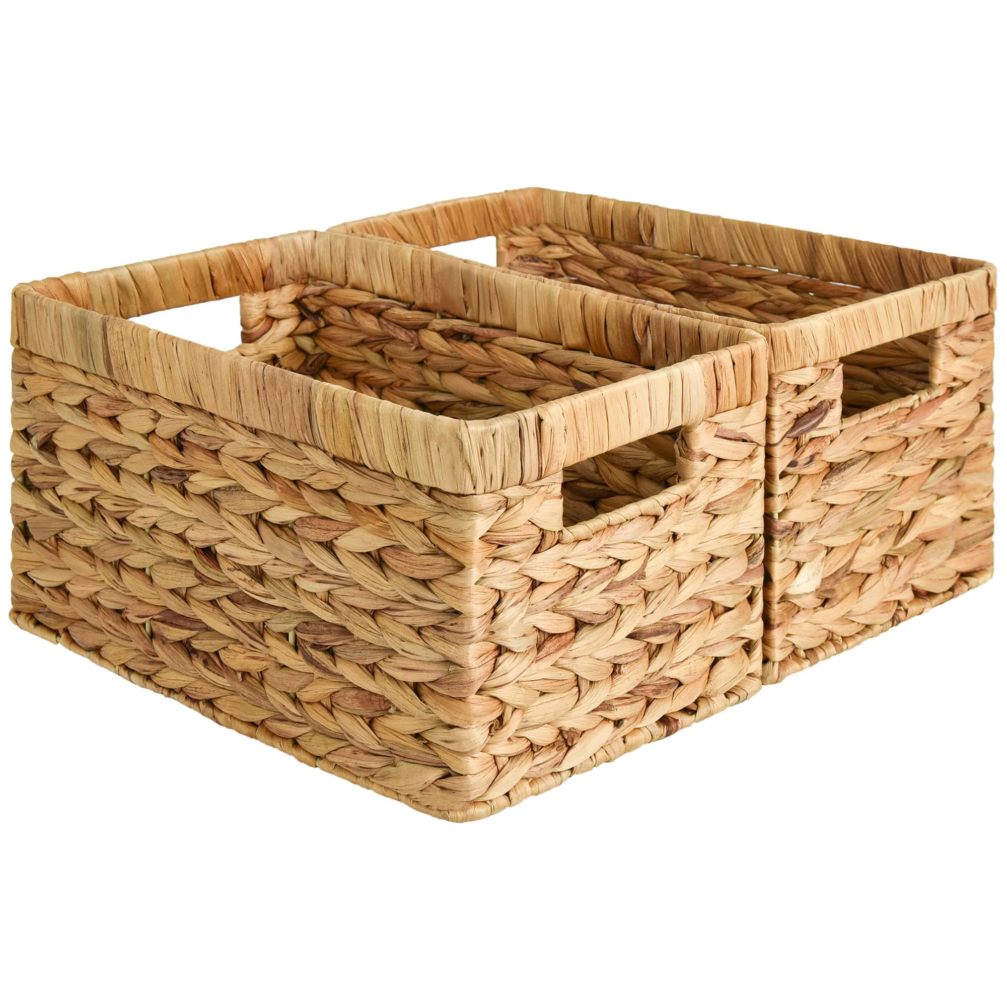 StorageWorks Wicker Storage Baskets for Shelves, Large Shelf Baskets with Handles, Rectangular Wicker Storage Boxes, Woven Basket for Organising Pantry Bathroom, Natural Water Hyacinth, 2-Pack