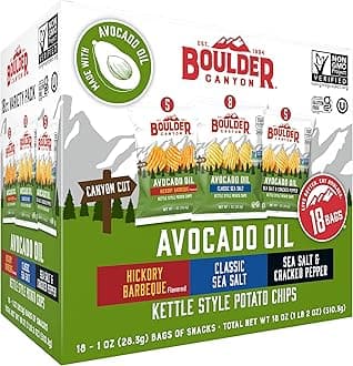 Avocado Oil Kettle Style Potato Chips Variety Pack, 18 Count - Gluten-Free, Non-GMO, Hickory Barbecue, Classic Sea Salt, Sea Salt & Cracked Pepper (1 oz Bags)