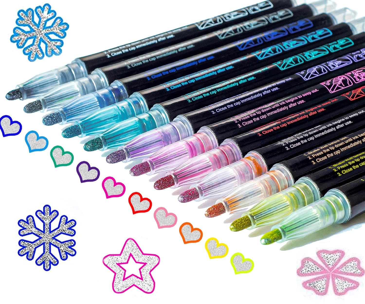 KOUSICOO Gifts For Kids, 12 Glitter Pens Metallic Outline Paint Markers Pens, Arts Crafts Supplies Scrapbooking, Kids Teenage Girls Birthday Presents Teen Girls Gifts 4 5 6 7 8 9 10 11 12 13 Year Old