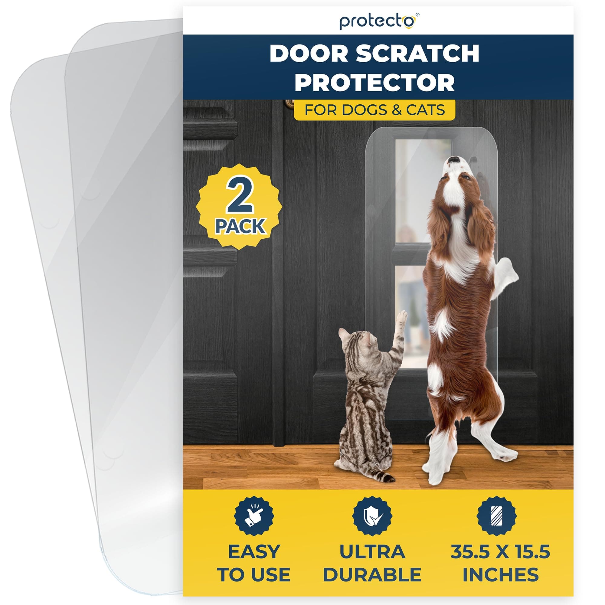 2Pack Heavy Duty Door Protector from Dog Scratching, 35.5 x 15.5” Clear Door Scratch Protector, Easy to Install on Window, Wall, Screen & Sliding Doors, Cat Scratch Guard for Indoors Outdoors