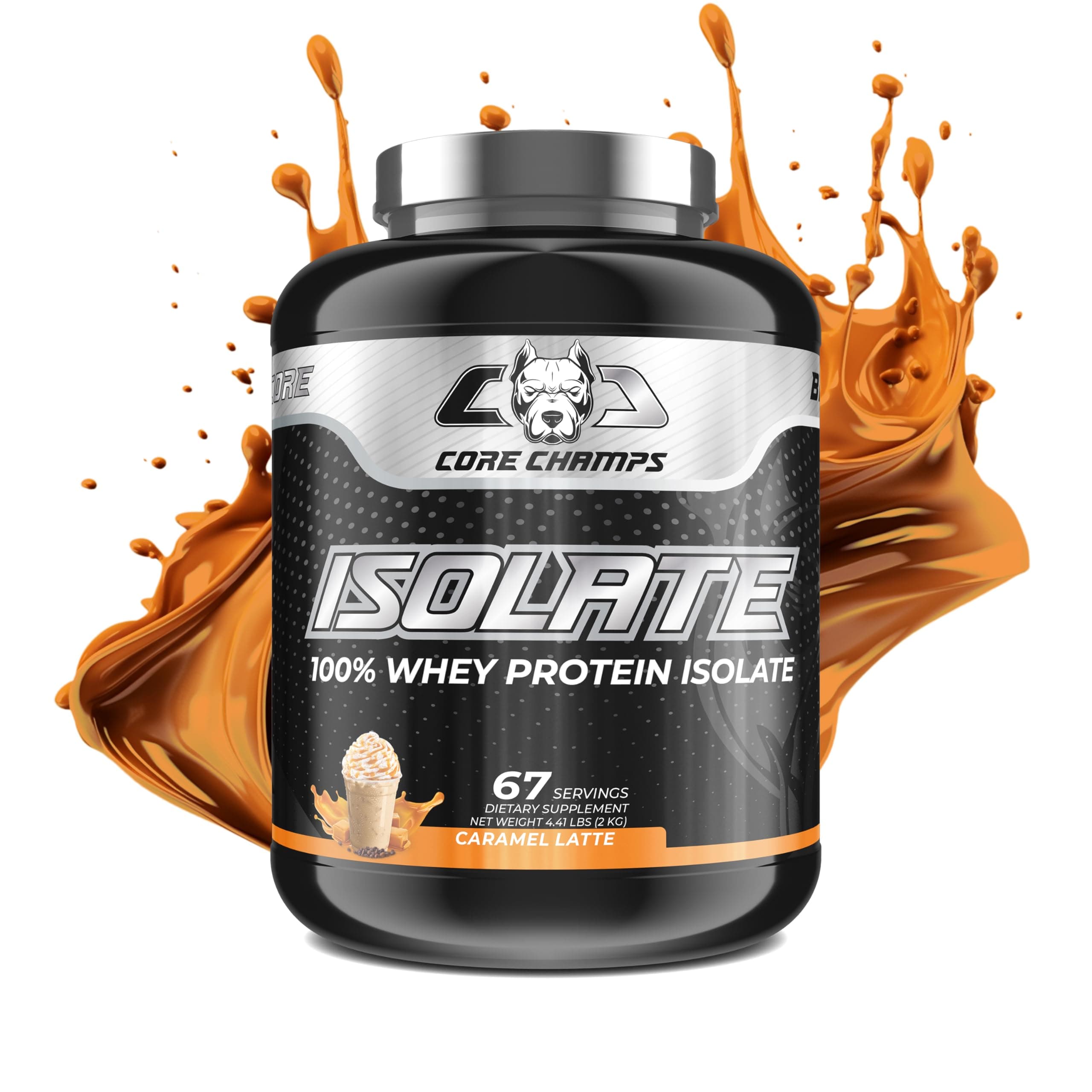 Core Champs ISOLATE 100% Whey Protein Powder|67 Servings,4.41lbs,(2kg)|25g Protein|6g BCAA|0g Fat|Muscle Support and Recovery| Muscle Builder For Men & Women|Sports Nutrition| CARAMEL LATTE
