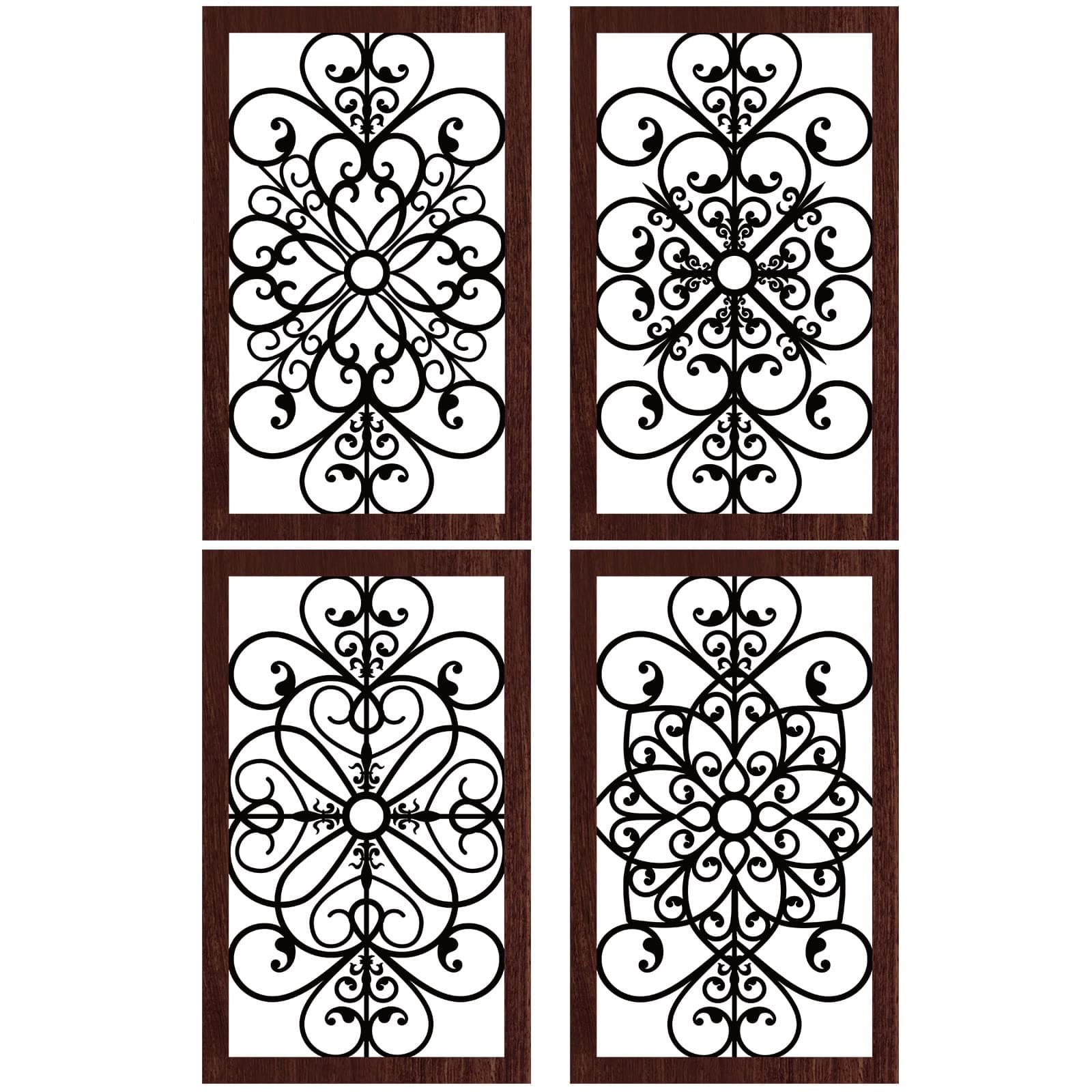 Yulejo 4 Pcs Thicken Rustic Wall Decor Modern Farmhouse Wall Art Decor Wooden Hollow Carved Design Rustic Wall Art for Living Room Hallway Decor Office Kitchen Wall (Dark Brown,11.8 x 7.3 Inch)