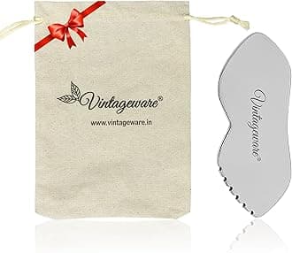 Vintageware Stainless Steel Lip Shape Gua Sha for Facial Skin Care Scraping Massage Tool with Comb Teeth | Facial Massage, Used for Face, Neck, and Around Lips with Travel Pouch or Case