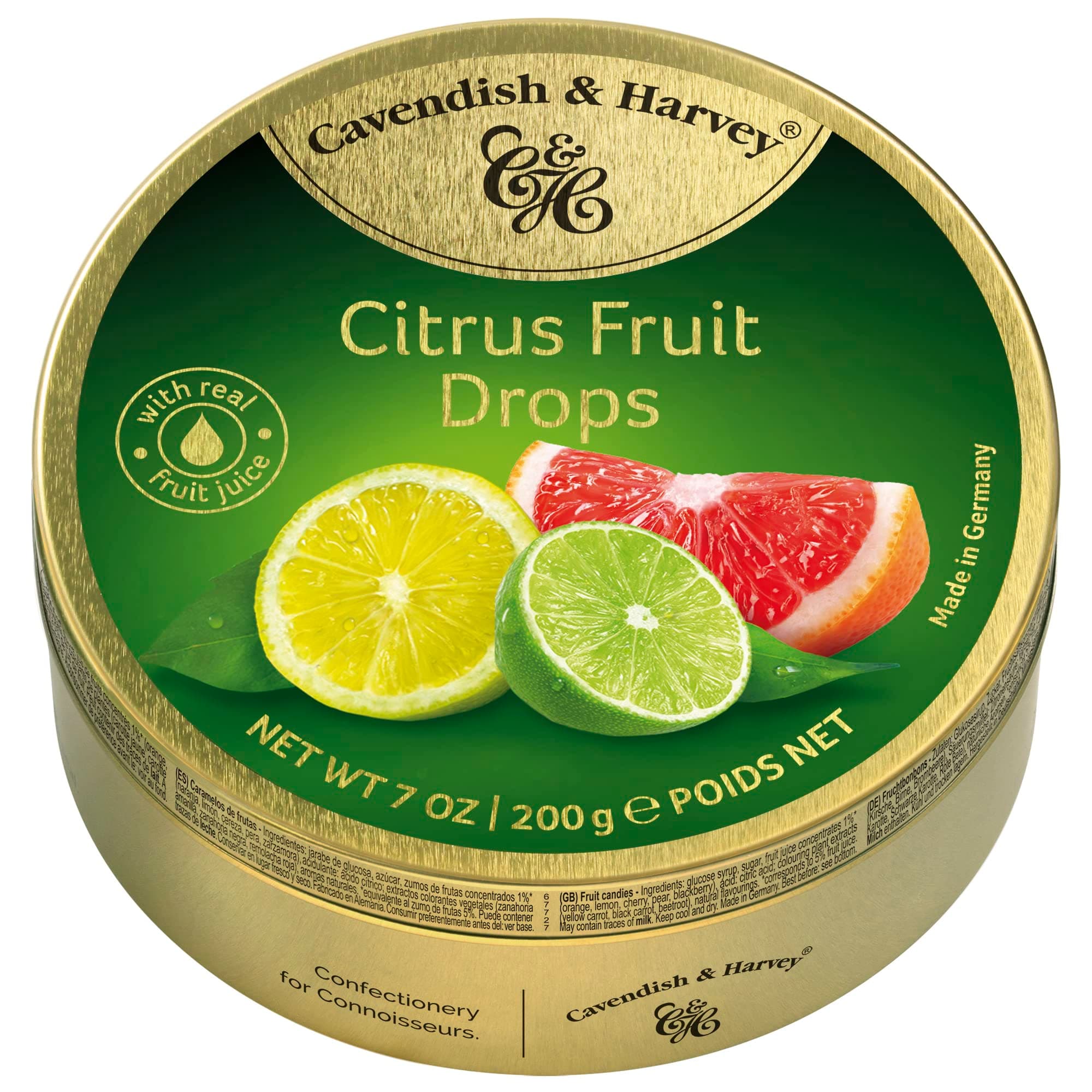 Cavendish & Harvey | Citrus Fruit Candy Drops | 7 Ounce Tin