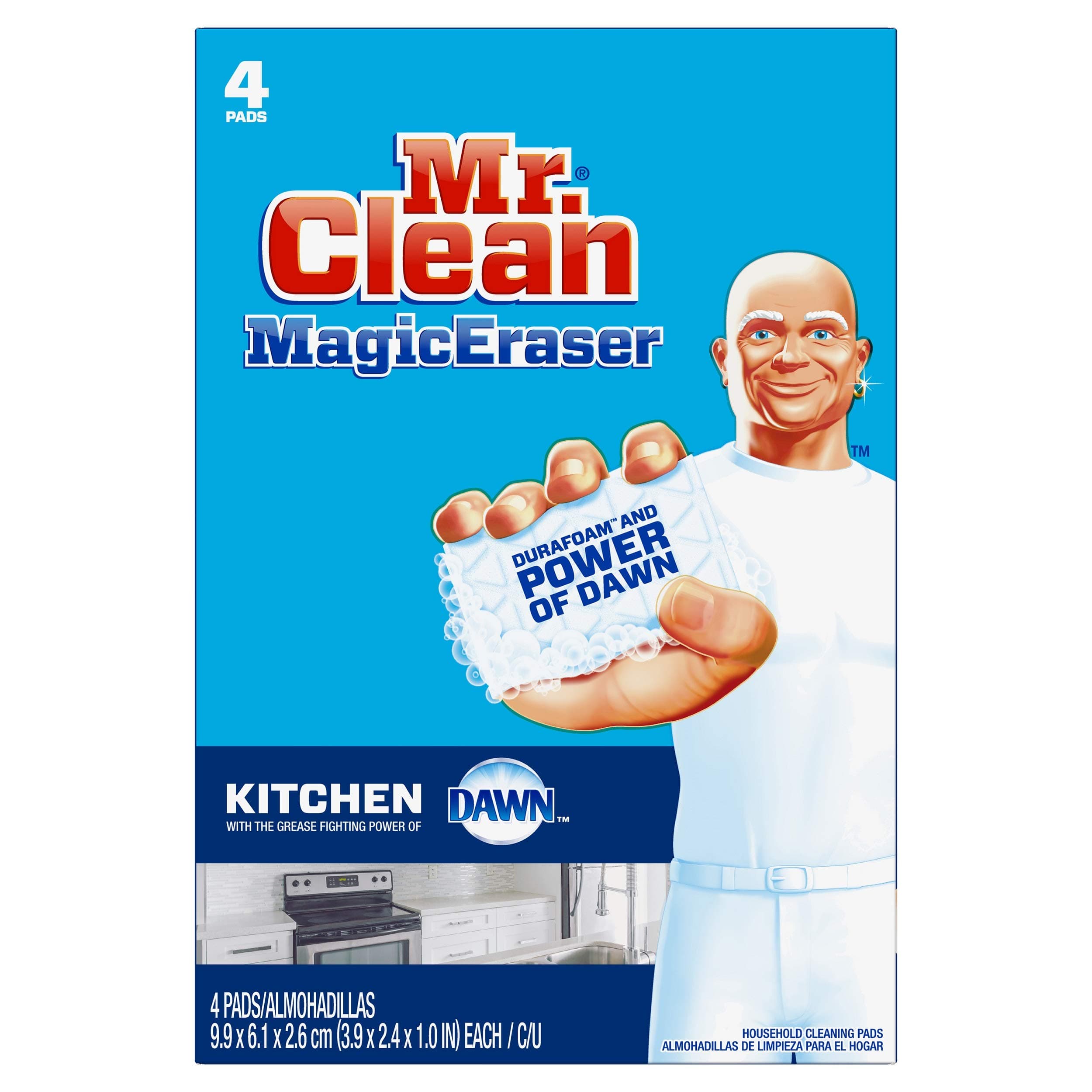 Mr. Clean Magic Eraser Kitchen, Cleaning Pads with Durafoam, 4 Count (Packaging May Vary)