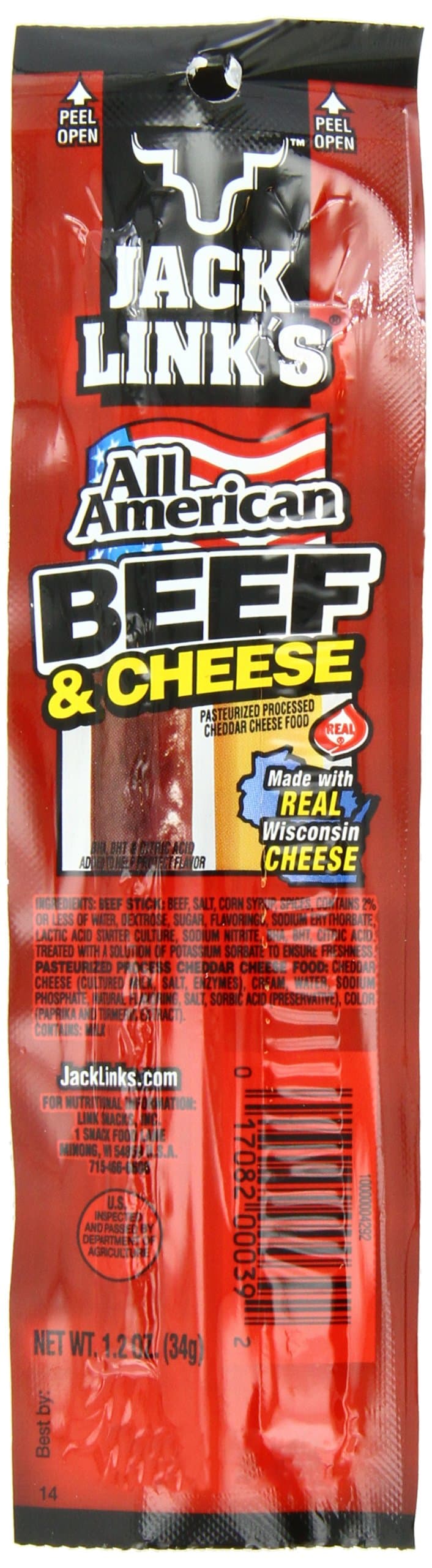 Original Beef & Cheese Combo, Classic Snack Pack, Made with 100% Beef and Real Wisconsin Cheese, 8g protein, Individually Wrapped Snacks - 1.2 Ounce (Pack of 16)