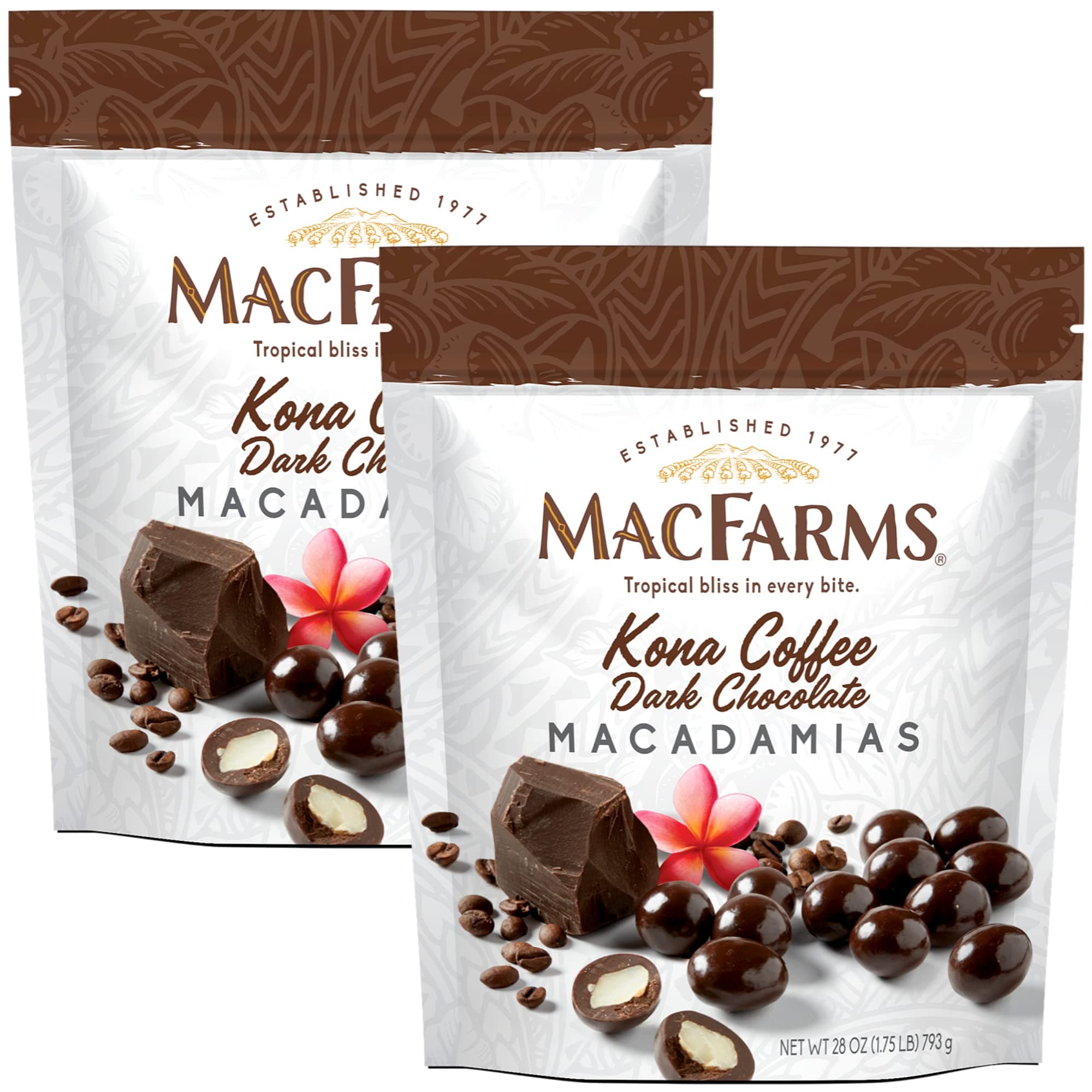 MacFarms Kona Coffee Dark Chocolate Macadamia Nuts - 28 Oz (Pack of 2)