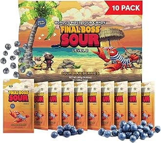 Final Boss Sour Candy, Sour Blueberries, 10 Pack, Level 2, Fruit Chews with Real Dried Fruit, No Artificial Colors or Flavors, Low Calorie Snack for Kids, Teens, Adults, Lunch Boxes