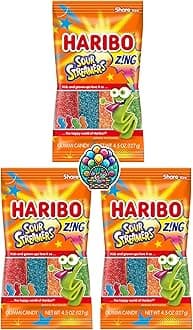 ZING Sour Streamers Gummy Candy - 4.5oz (Pack of 3) Share Size Peg Bags in a NikAn Supplies Bag