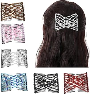 CCbeauty 6 Pcs Magic Hair Comb Elastic Beaded Hair Clips Women Decorative Accessories,Bride Double Slides Stretching Hairpins Combs for Ladies Girls Popular Hairstyles