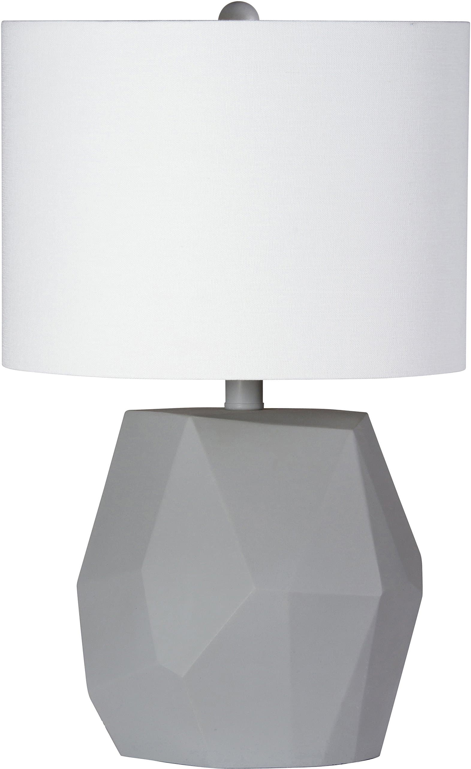 Modern Table Lamp with White Shade - Textured Fabric - "Rock" Style Resin-Coated Base with Concrete Finish - 12" Diameter, 19" High - Decorative Rocher by Virtue Home