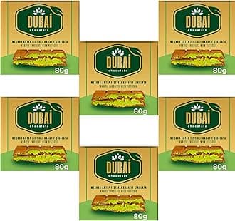Dubai Chocolate Bar with Kadayif and Pistachio Cream 80g Dubai Kunefe knafeh Chocolate Small Gifts for Snack Treats Kids Family & Friend (Pack of 6)