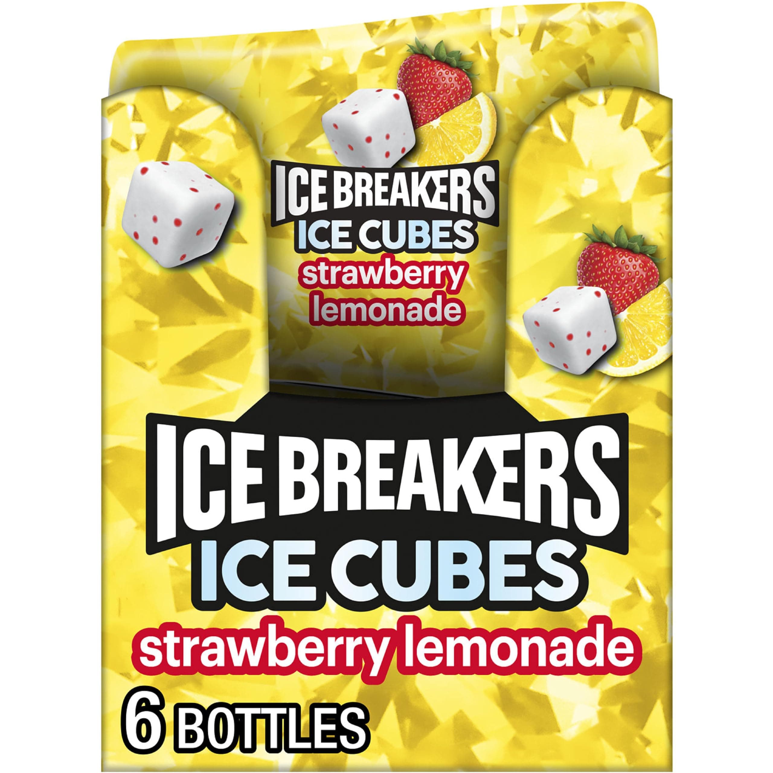 Ice Breakers Ice Cubes Strawberry Lemonade Sugar Free Chewing Gum Bottles, 3.24 Oz (6 Pack, 40 Pieces)