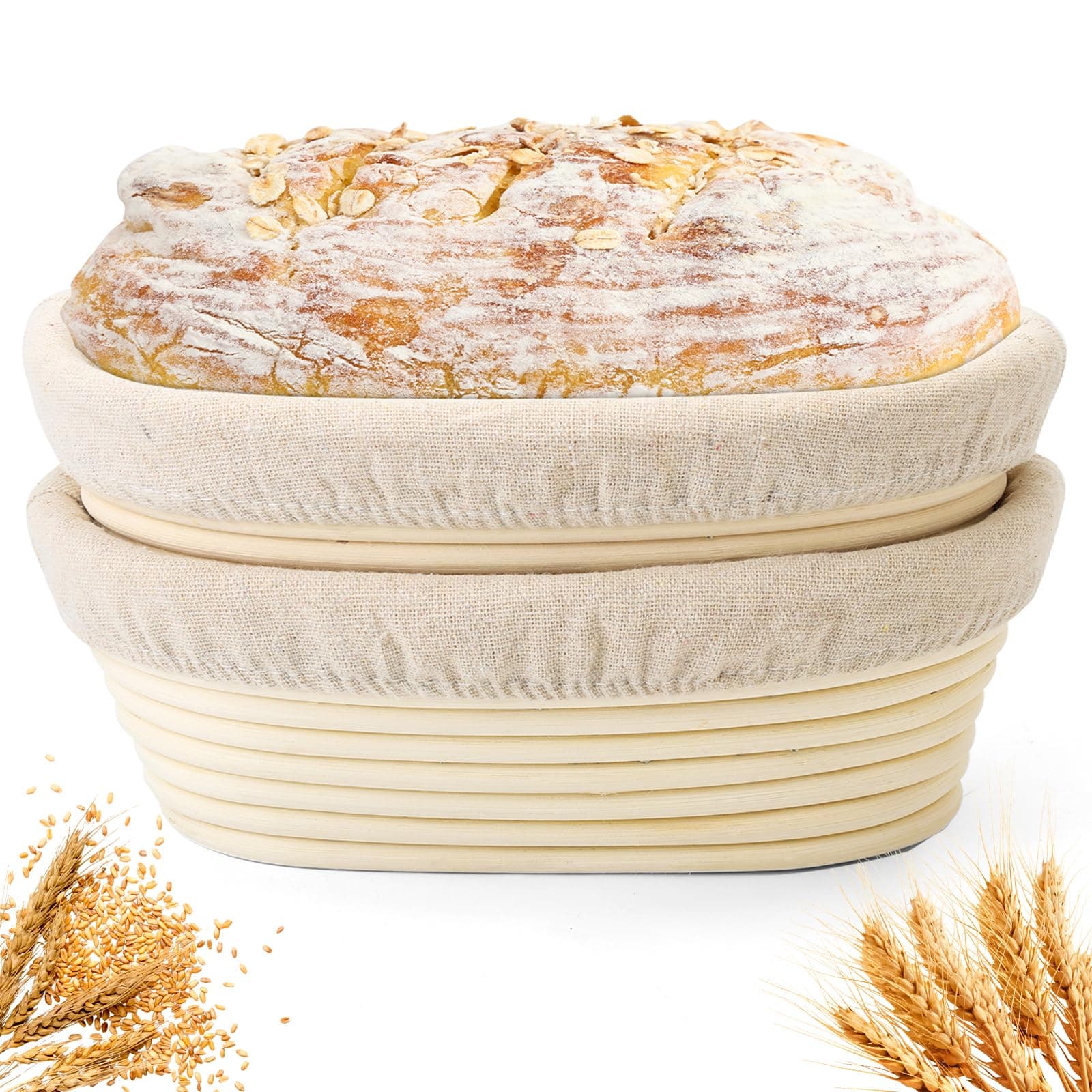 Bread Proofing Baskets Set of 2 10 inch Oval Shaped Dough Proofing Bowls W/Liners Perfect for Professional & Home Sourdough Bread Baking (10Inch, Oval Shaped)