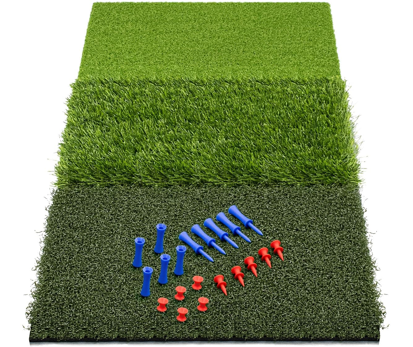 SAPLIZE 30"x15" Foldable 3-in-1 Golf Hitting Mat, Tight Lie, Rough and Fairway for Driving, Chipping, and Putting Training, Portable Golf Practice Tri-Turf Grass Mat
