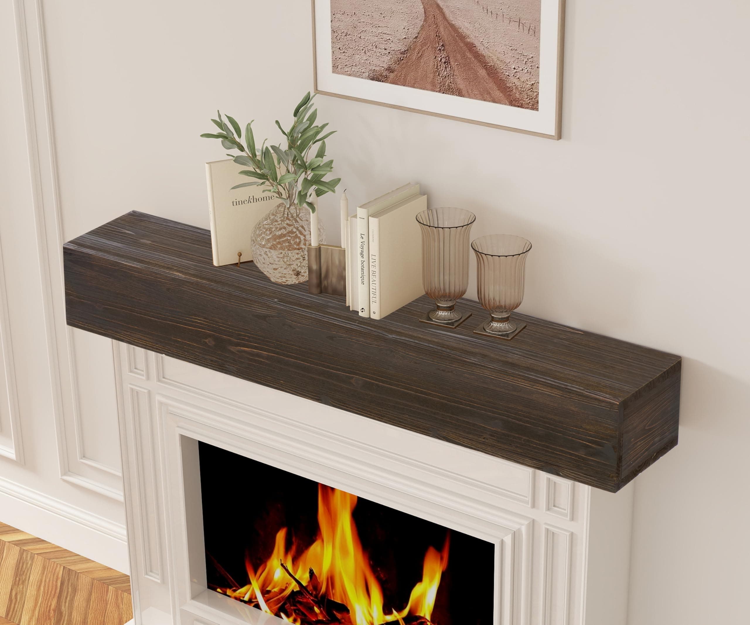 60"×9"×6" Rustic Wood Fireplace Mantel | Wall-Mounted & Floating Shelf for Home Decor