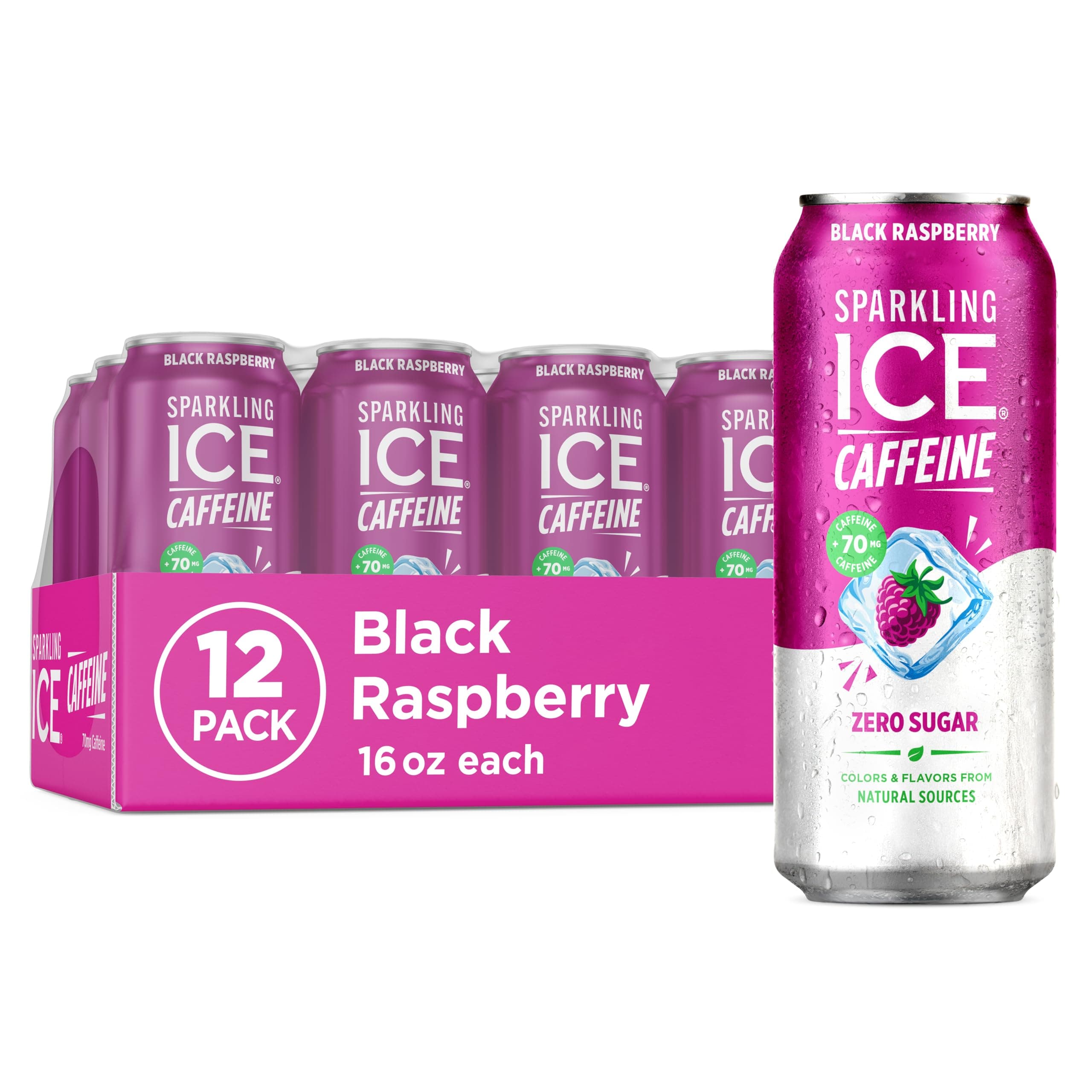Caffeine Black Raspberry Sparkling Water with Caffeine, Zero Sugar, with Antioxidants and Vitamins,16 fl oz Cans (Pack Of 12)