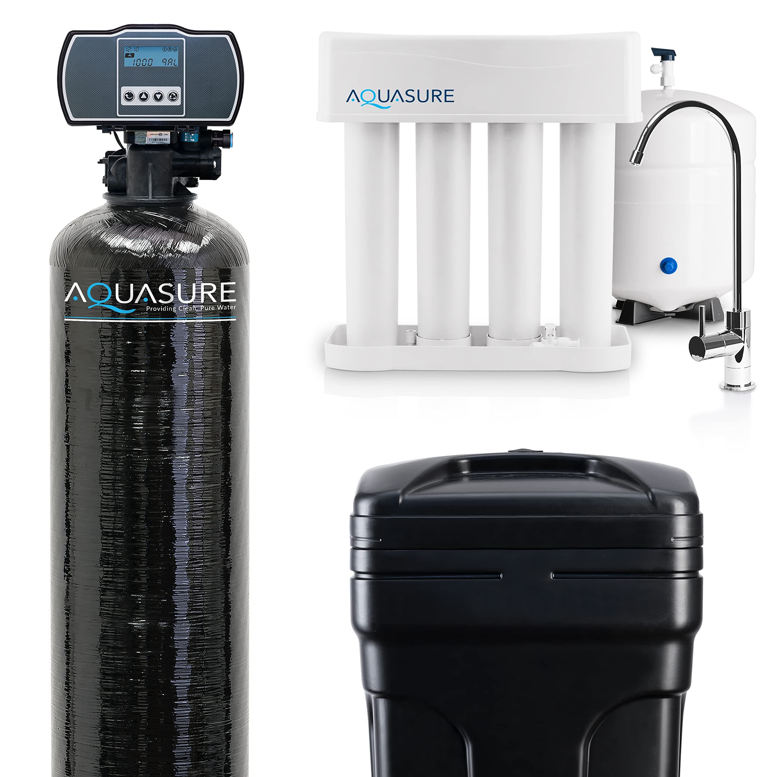 32,000 Grains Whole House Water Filter Bundle with Automatic Digital Metered Control Softener and 75 GPD RO Reverse Osmosis Drinking System | Removes Hardness | Ideal for 1-3 bathrooms