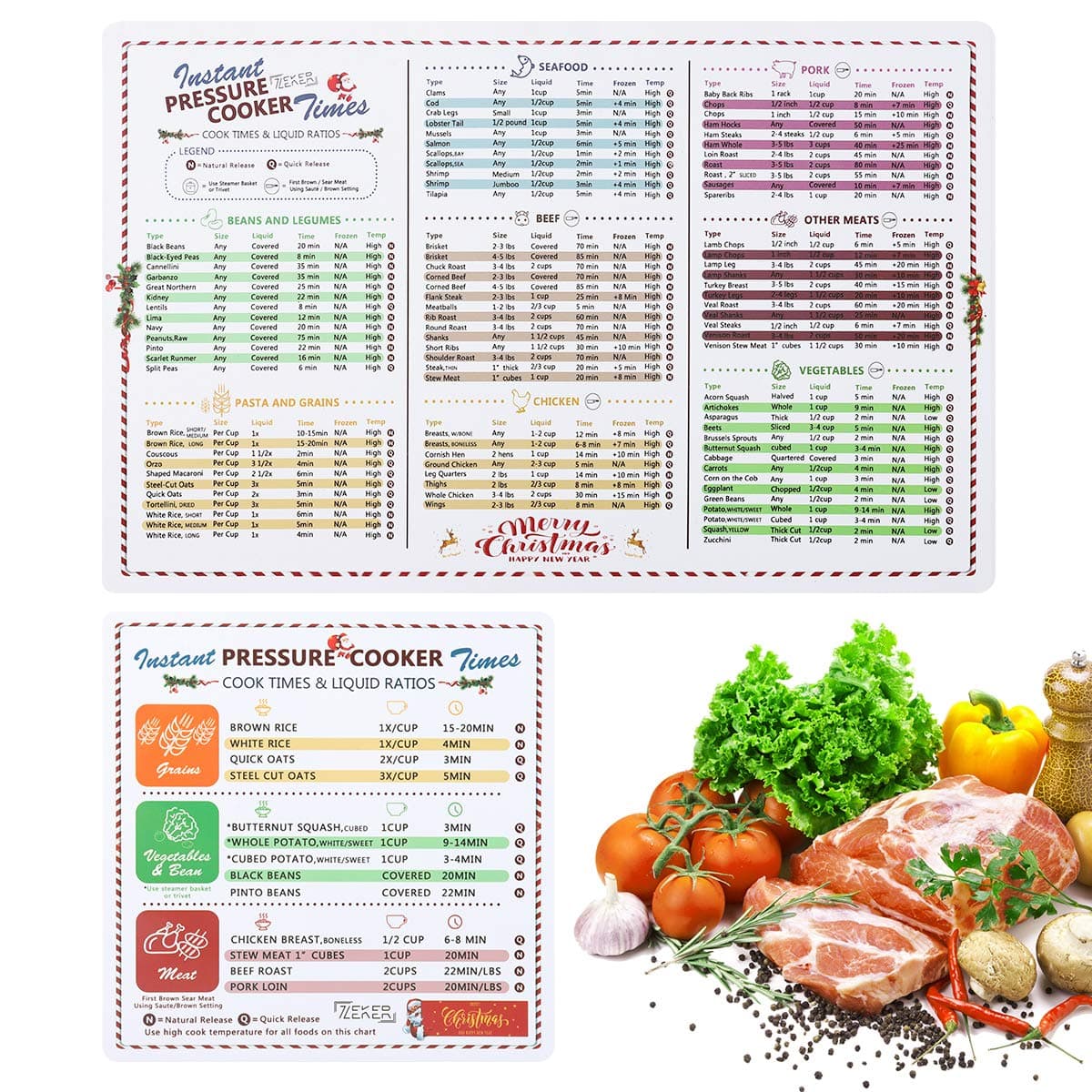 2 Pack Magnetic Cheat Sheet Compatible with Instant Pot Food Magnet Cooking Times Accessories for 90 Common Prep Functions (Large)