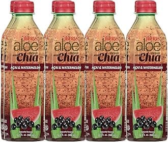 Iberia Aloe Vera Drink With Aloe Pulp and Chia Seeds, Acai and Watermelon, 16.9 fl oz (Pack of 8)
