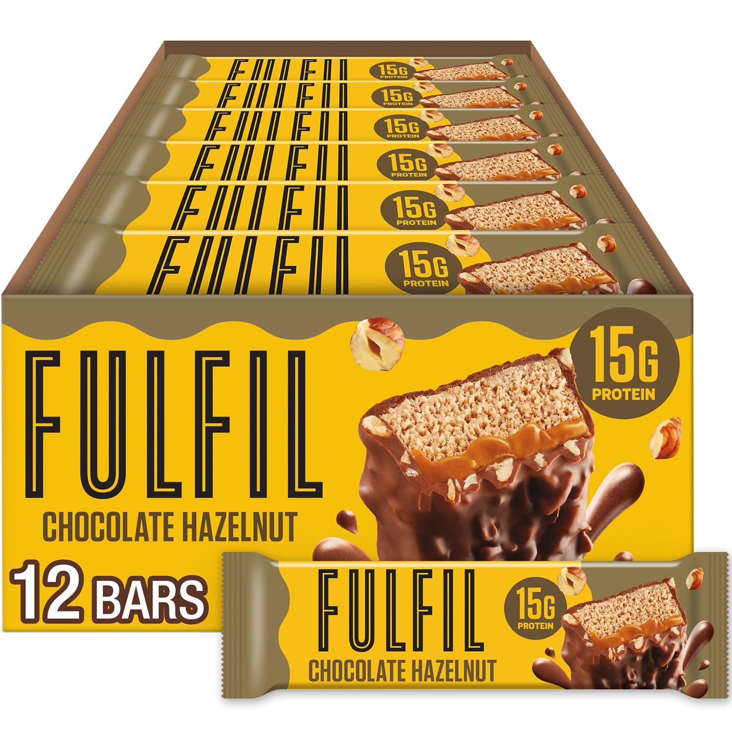 Protein Snack Bars, Chocolate Hazelnut Flavored, Gluten Free with 15g Protein, Pantry Staples, 12 Count