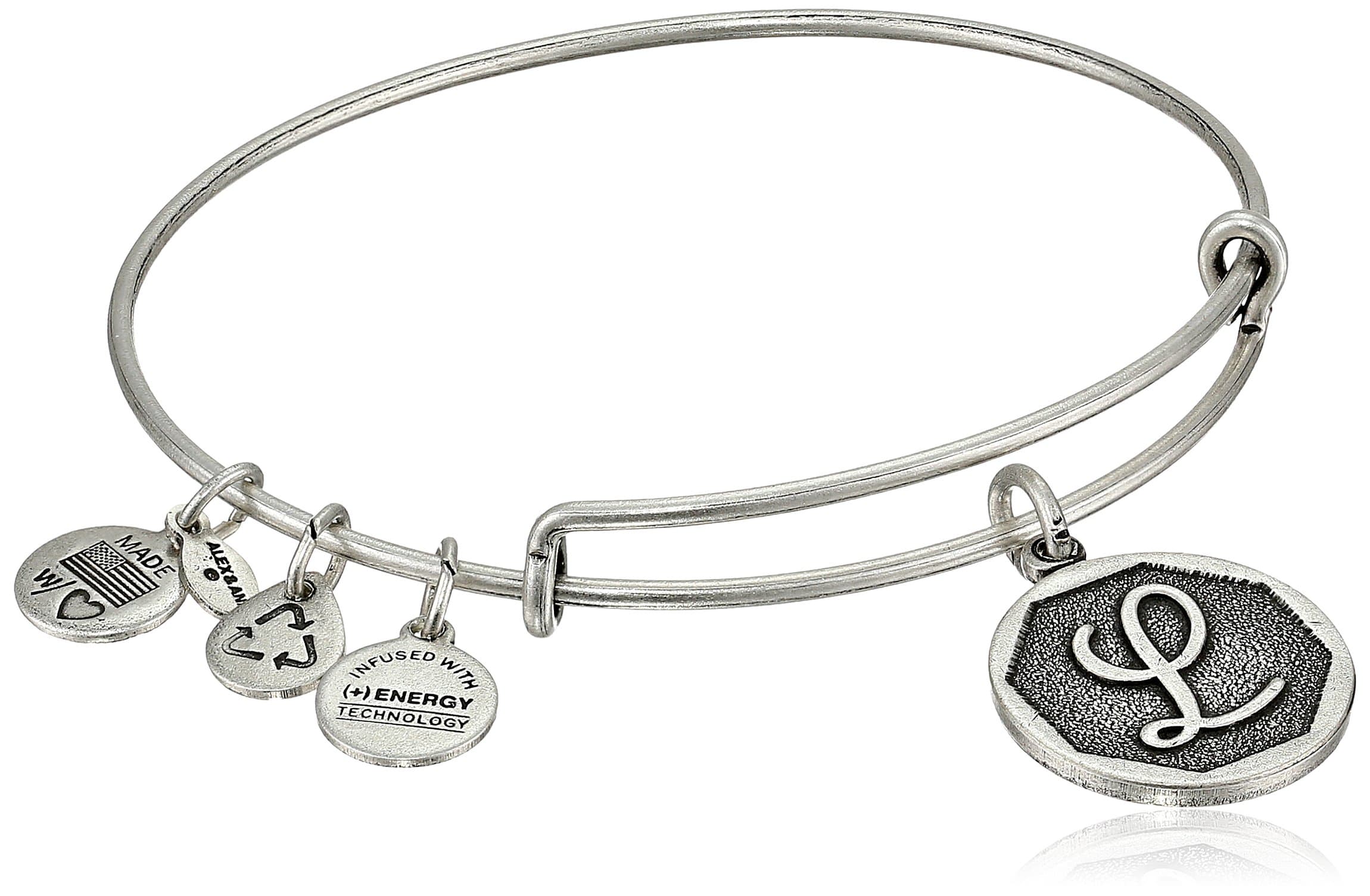 Alex and Ani Rafaelian Silver-Tone Initial "L" Expandable Wire Bangle Bracelet, 2.5"