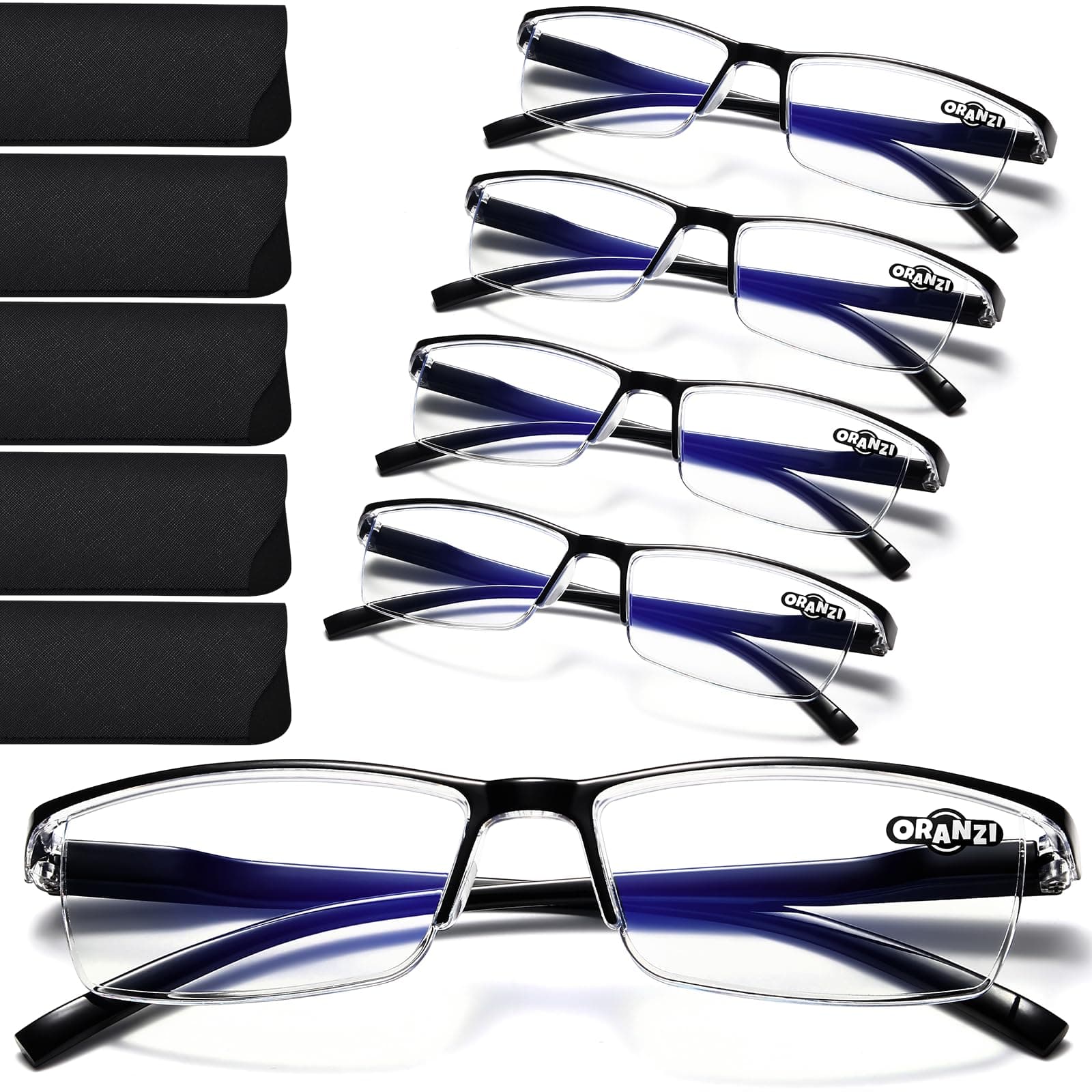 Reading Glasses Men - 5 pack TR90 Reading Glasses Blue Light Blocking Readers Mens Spring Hinge Glasses Anti Eyestrain
