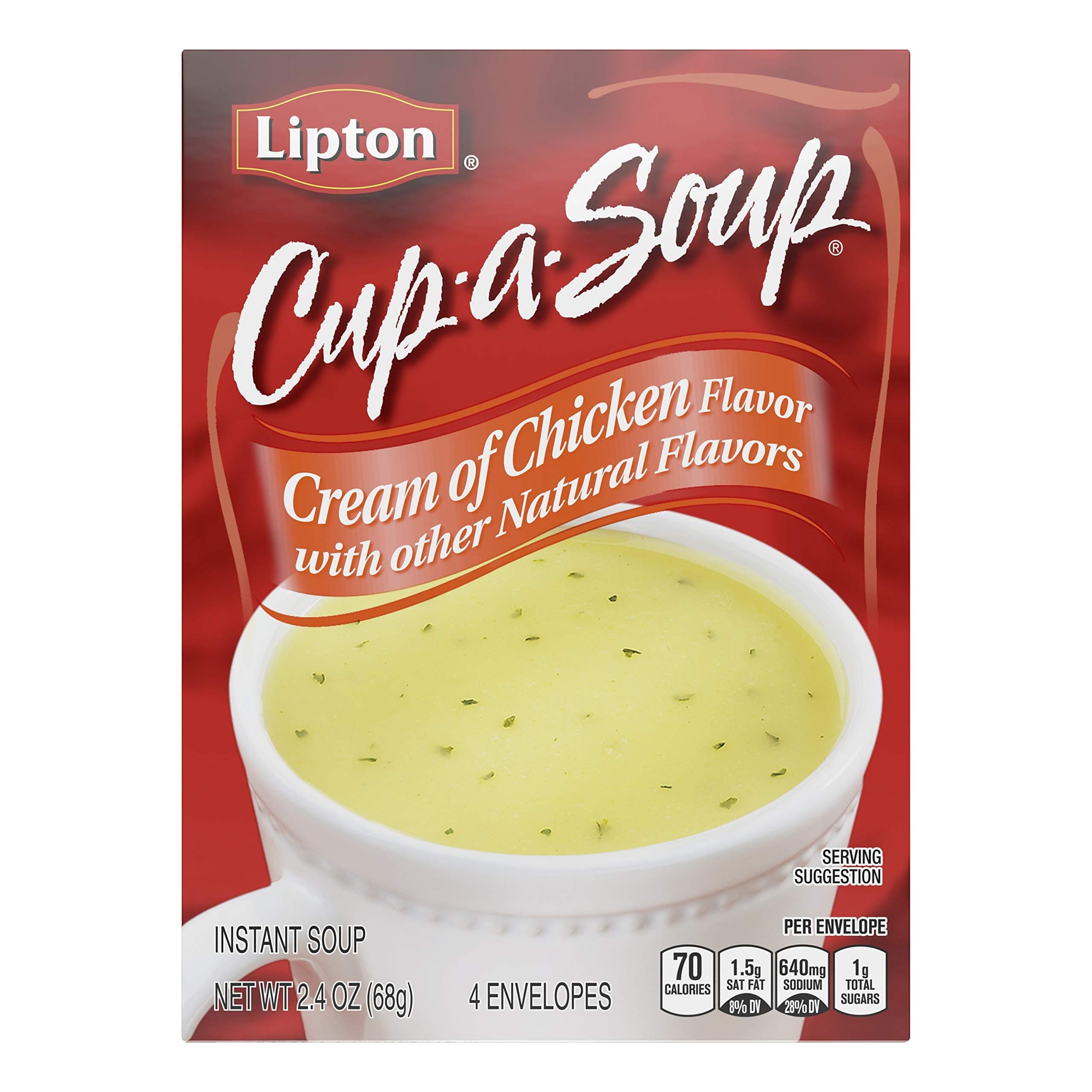 SOUP SECRETS Lipton Cup-a-Soup Instant Soup For a Warm Cup of Soup Cream of Chicken Only 70 Calories Per Serving, 4 Count (12 Pack)