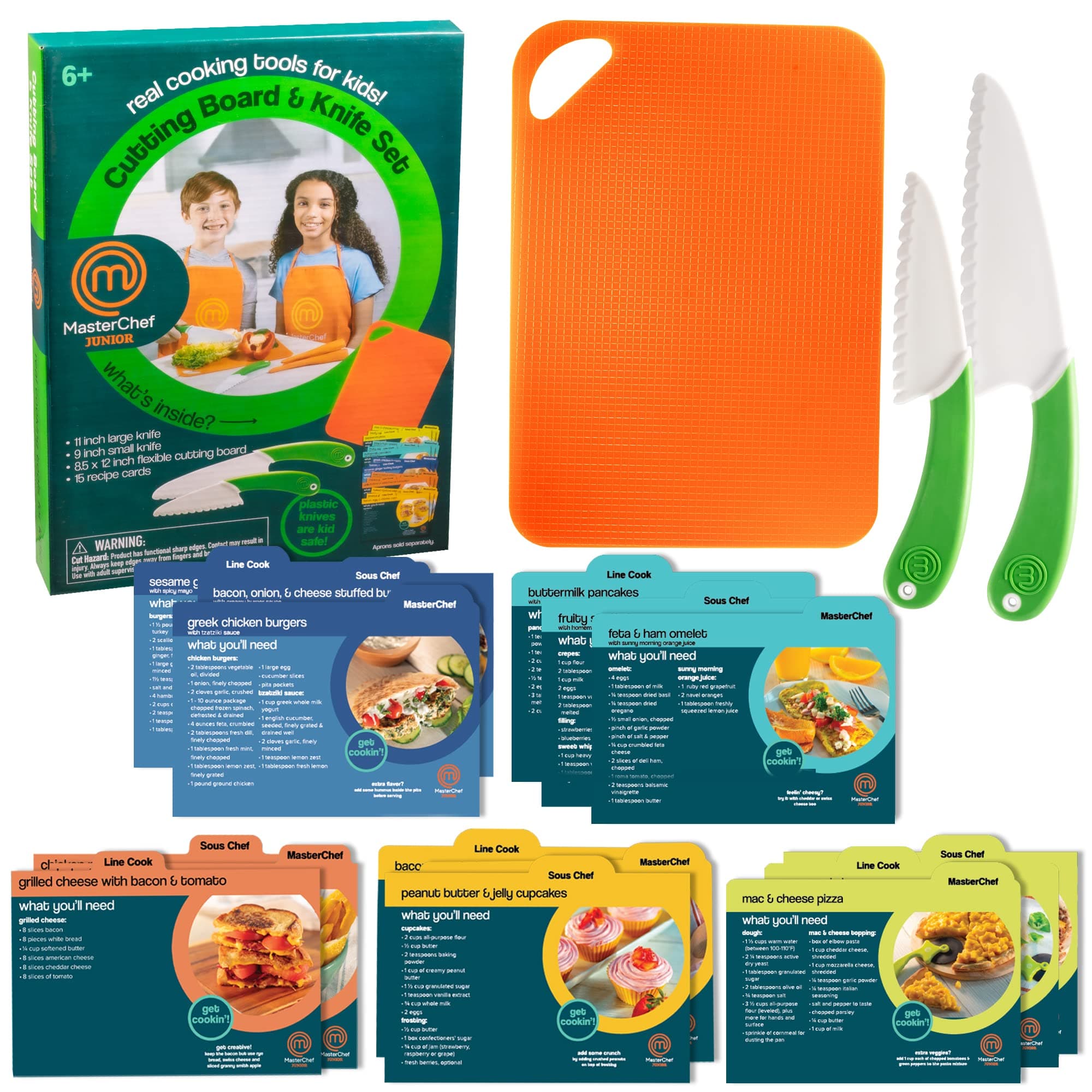 MasterChef JuniorKnife & Cutting Board Set-Includes Real Cutting Tools & 15 Cooking Childrens Baking Recipes-Homemade Baking Party, Kids Gift