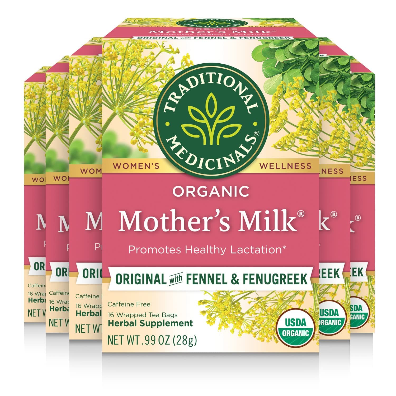 Traditional Medicinals - Organic Mother's Milk Herbal Tea (6 Pack) - Promotes Healthy Lactation in Breastfeeding Moms - 96 Tea Bags Total