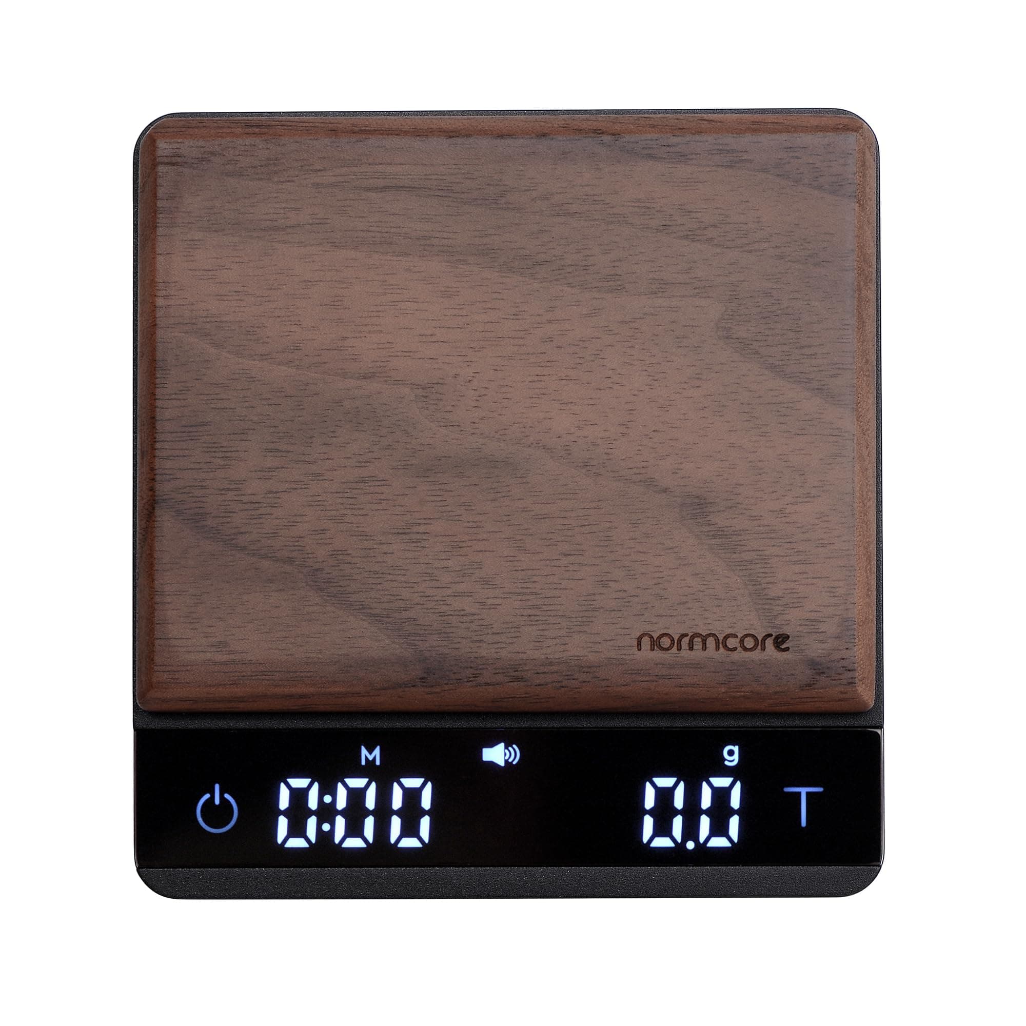 Normcore Pocket Coffee Scale, Espresso Scale with Timer, Pour Over Drip Coffee Scale, 2000g/0.1g Barista Scale, Anodized Aluminum Body with Back-Lit LCD Display, American Walnut Wood Cover
