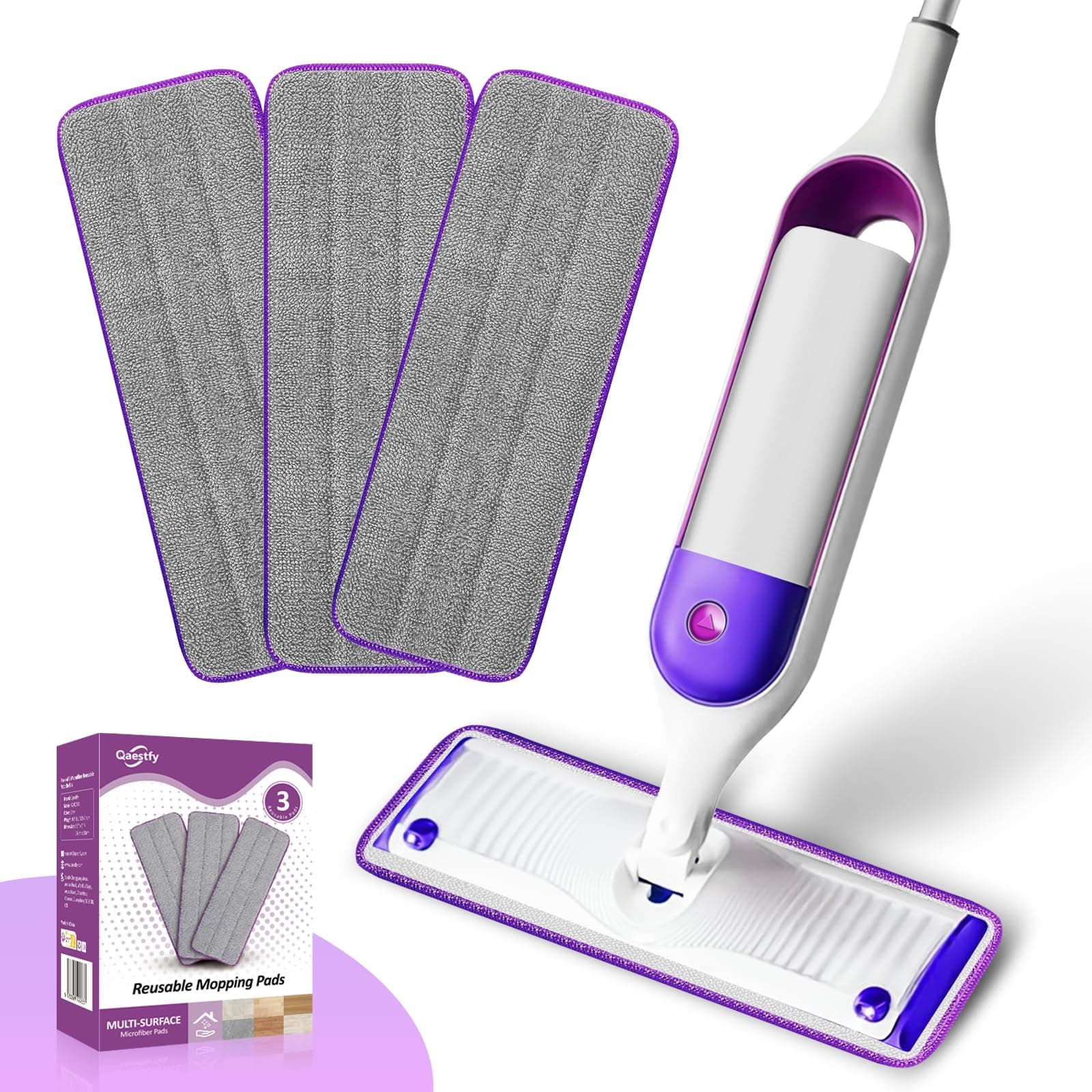 QaestfyMicrofiber Reusable Pad Refill Compatible with Swiffer PowerMop, Machine Washable Replacement Mop for All Floor Type Cleaning (Pack of 3)