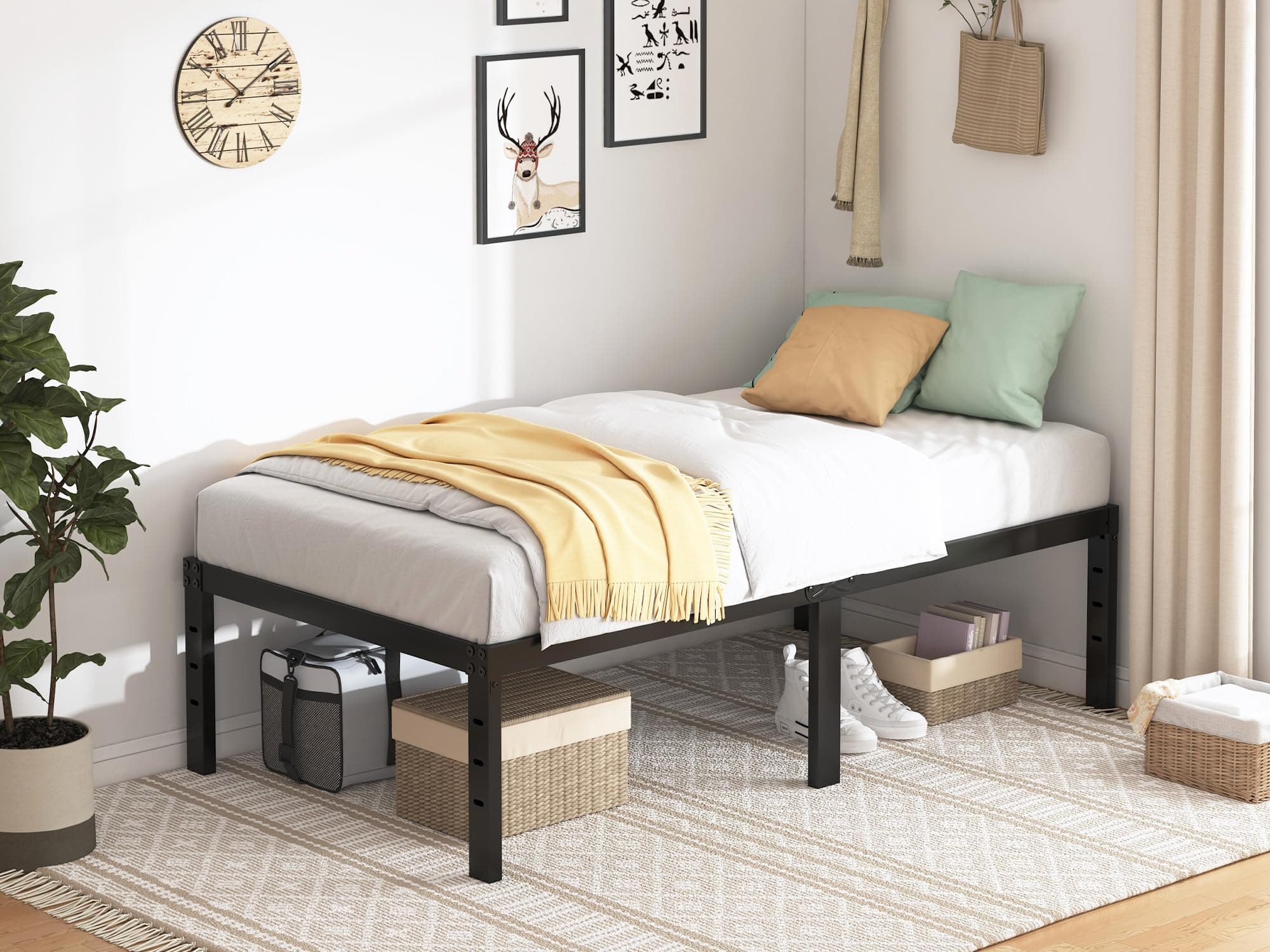 Twin Bed Frame - 18 in Sturdy Platform Bed Frame Twin Size, Heavy Duty Metal Bed Frame No Box Spring Needed, Quick & Easy Assembly, No Noise, Black