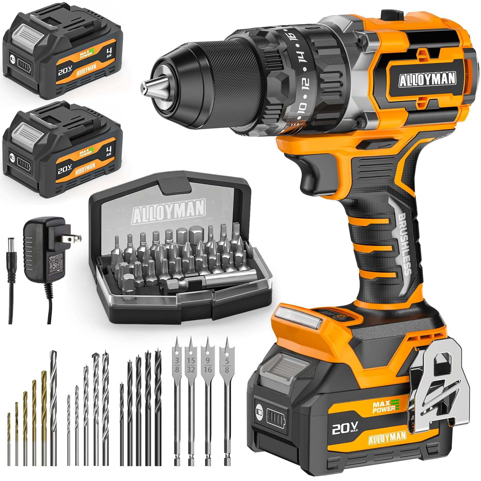20V MAX Cordless Hammer Drill, Max 620 In-lbs, 31500BPM, Brushless Motor, 1/2" Keyless Metal Chuck, 20+3 Torque Settings, Impact Drill Kit for Drilling Brick Wall, Metal