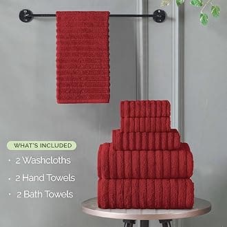 Elegant Comfort 100% Turkish Cotton Corduroy Ribbed Luxury Bath Towels 6-Piece Set, Premium Feel - Quick Dry, Highly Absorbent, Contains 2 Bath Towels, 2 Hand Towels, and 2 Washcloths, Burgundy
