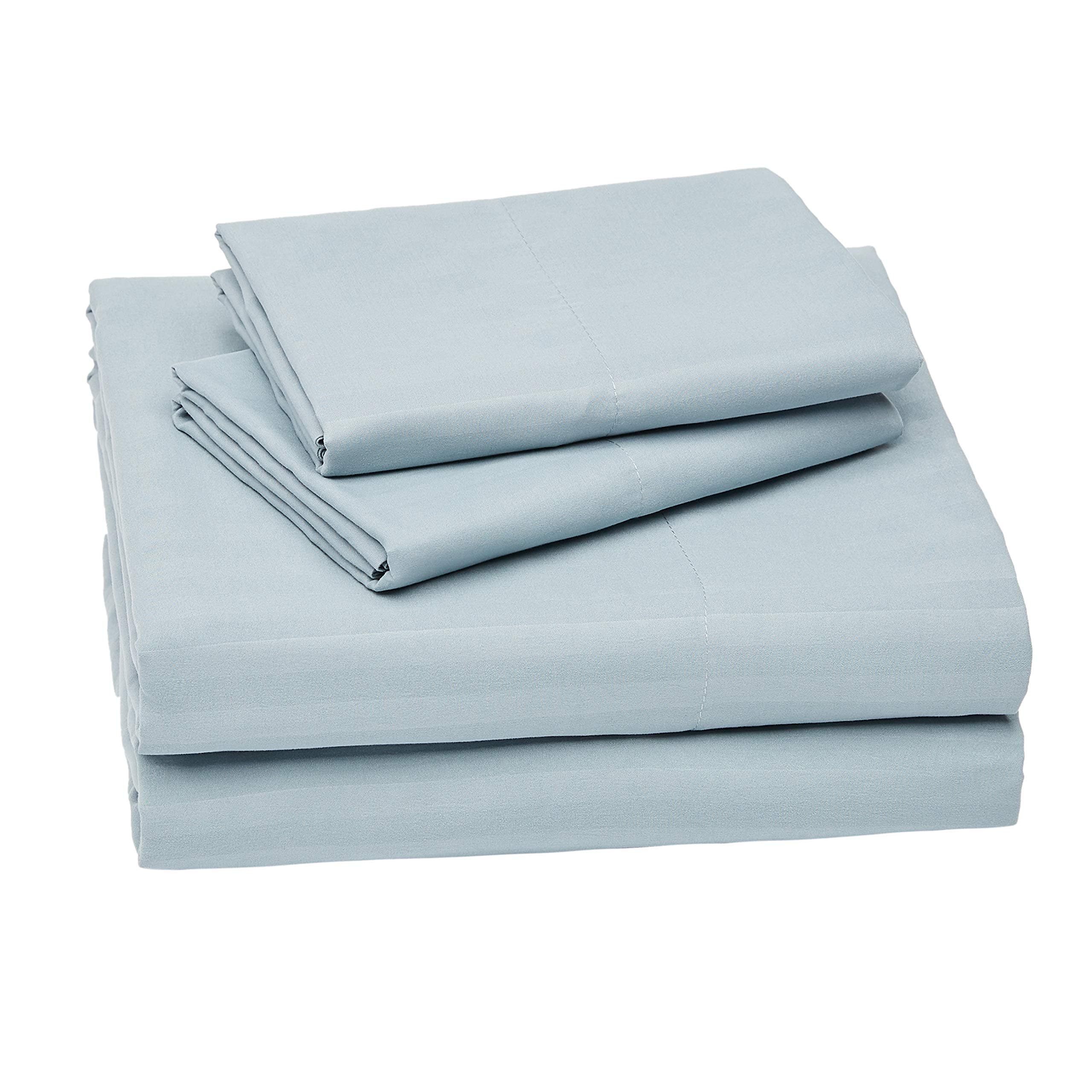 Amazon Basics Deluxe Microfiber Striped Sheet Set, Spa Blue,4 pcs, King