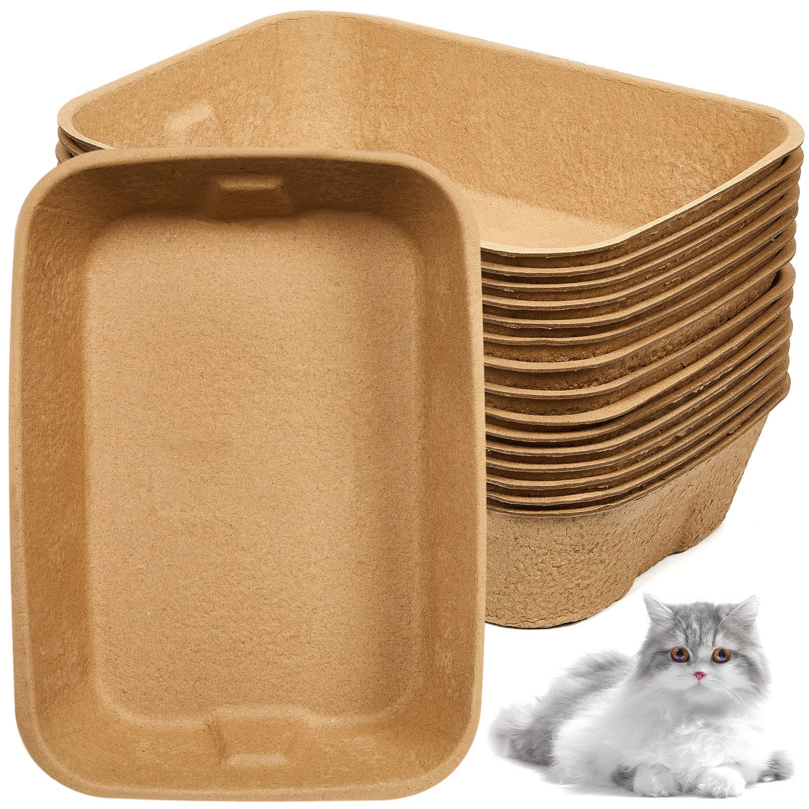 Disposable Cat Litter Box, 5 Pack Paper Kitten Litter Boxes, Sustainable, Clean, Sifting, Small Disposable Cat Litter Box for Indoor Outdoor Travel Litter Box Small Animals, 16.1x11.2x3.7 Inch