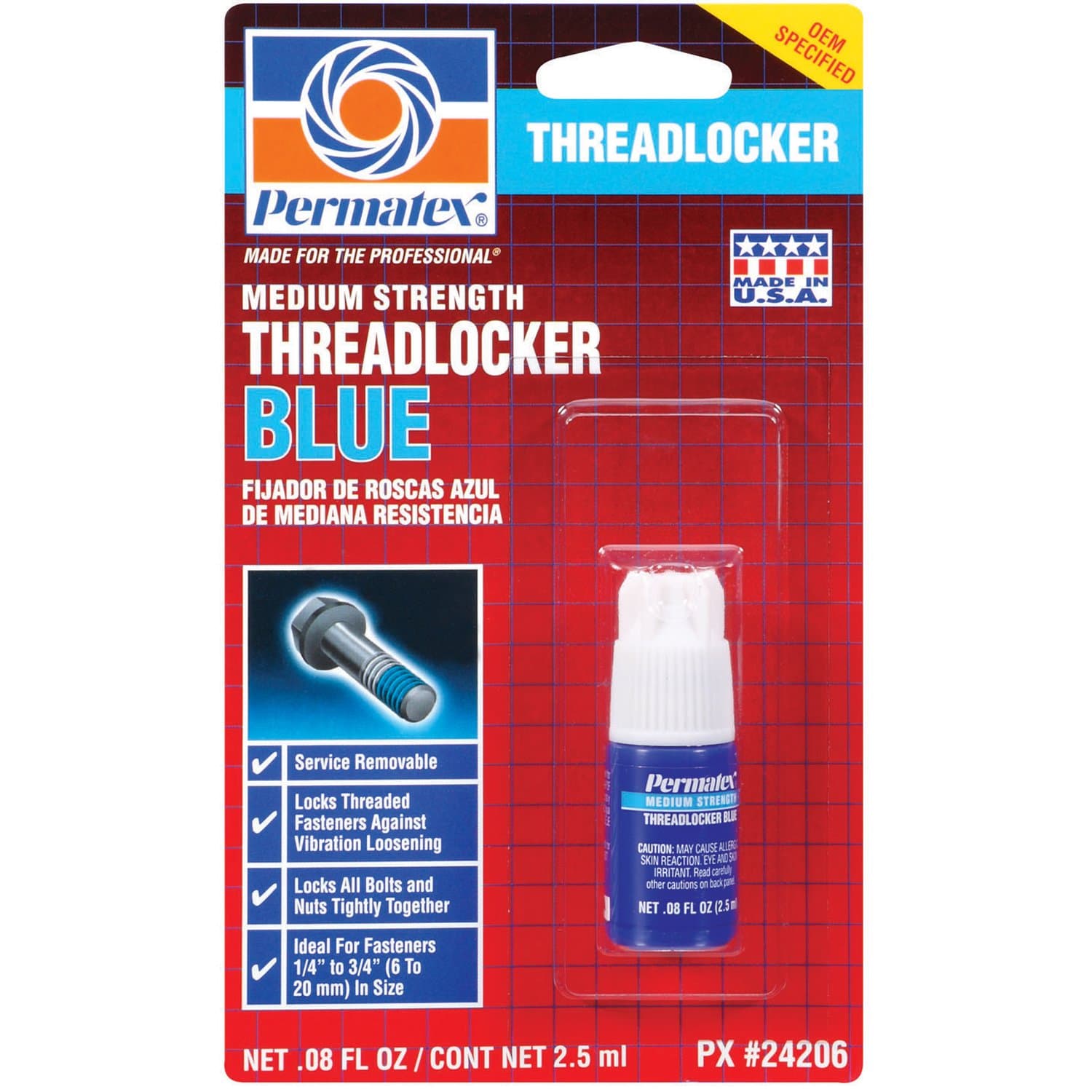 24206 Medium Strength Threadlocker Blue, 2.5 ml