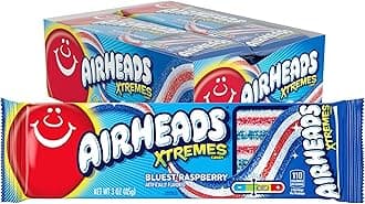 Airheads Xtremes Belts, Bluest Raspberry Flavor, Easter Candy, Easter Basket Essentials Stuffers for Kids and Adults, Chewy, 3 Ounces (12-Pack)