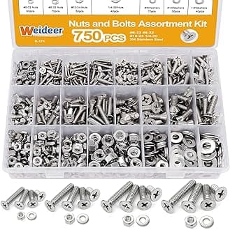 weideer 750PCS Nuts and Bolts Assortment Kit,#6-32#8-32#10-24#1/4-20 Stainless Steel Machine Screws,Phillips Flat Head Screws Assorted with Nuts, Bolts,Washers K-171
