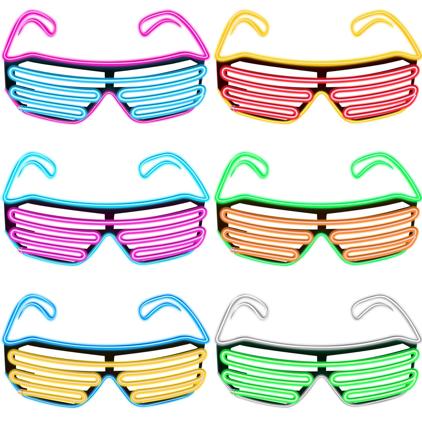 6 Pairs LED Glasses Light Up Shutter EL Wire Neon Rave Flashing Sunglasses LED Glow Plastic Shutter Shades Glasses Glow in The Dark Party Supplies for Clubs, 80s Musical Christmas Halloween Party