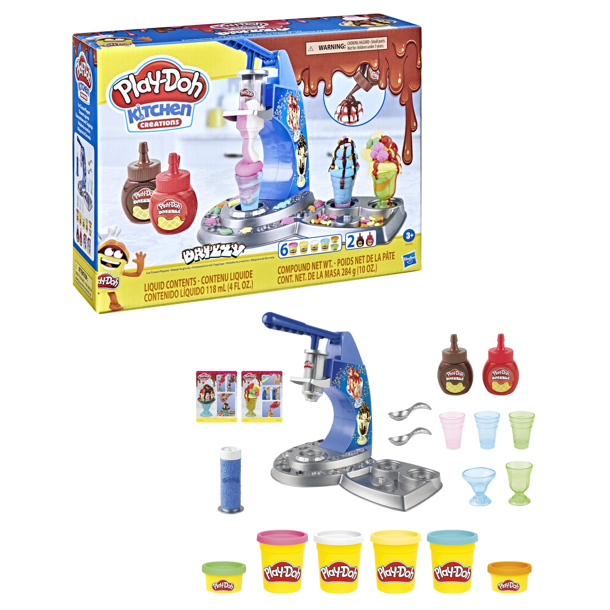 Play-Doh Kitchen Creations Drizzy Ice Cream Playset Featuring Drizzle Compound And 6 Non-Toxic Colors; Art & Craft Toys For Kids, Great Gift For Boys & Girls