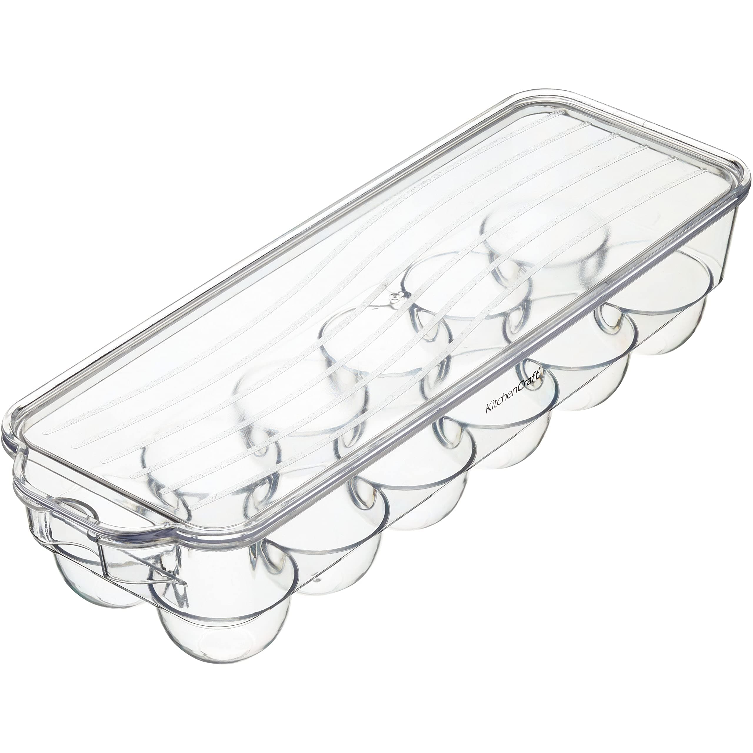 KitchenCraft KCFSTORE12 Fridge-Safe Plastic Egg Holder with Lid, 32.5 x 11.5 cm (13" x 4.5") - Transparent