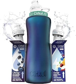 32oz. Chameleon Stainless Steel Water Bottle Starter Kit with Green Lid, 2 Flavor Cartridges (1 LifeSip Blackberry Blueberry, 1 GoSip Berry Blue Punch) No Sugar, Zero Calorie Drink Mix
