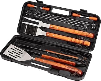 CGS-1100 (Spatula, Locking Tongs, Fork, Basting Brush) 4-Piece Grill Tool Set, Ash Wood Handle